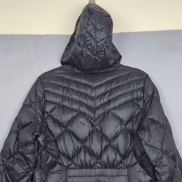 Steve Madden Puffer Jacket Womens Large Black Hooded Long Quilted Down Coat - Picture 7 of 12